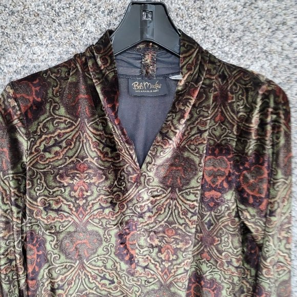 Bob Mackie Wearable Art Top Womens Small Green Velour Long Sleeve V-Neck Ladies - Picture 4 of 7